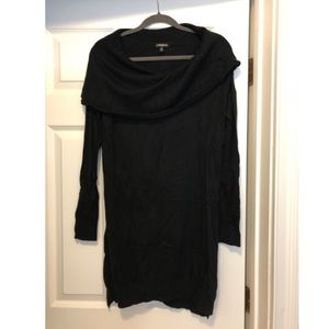 Black sweater dress with cowl